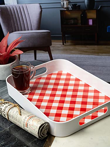 Goodhomes Melamine Rectangular Serving Tray MT329, Red Checks - Image 1