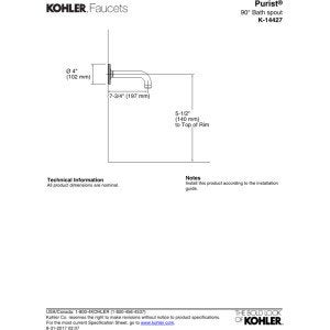 Kohler 14427CP Purist WallMount 90 Degree Bath spout 25 gpm Polished Chrome - Image 3