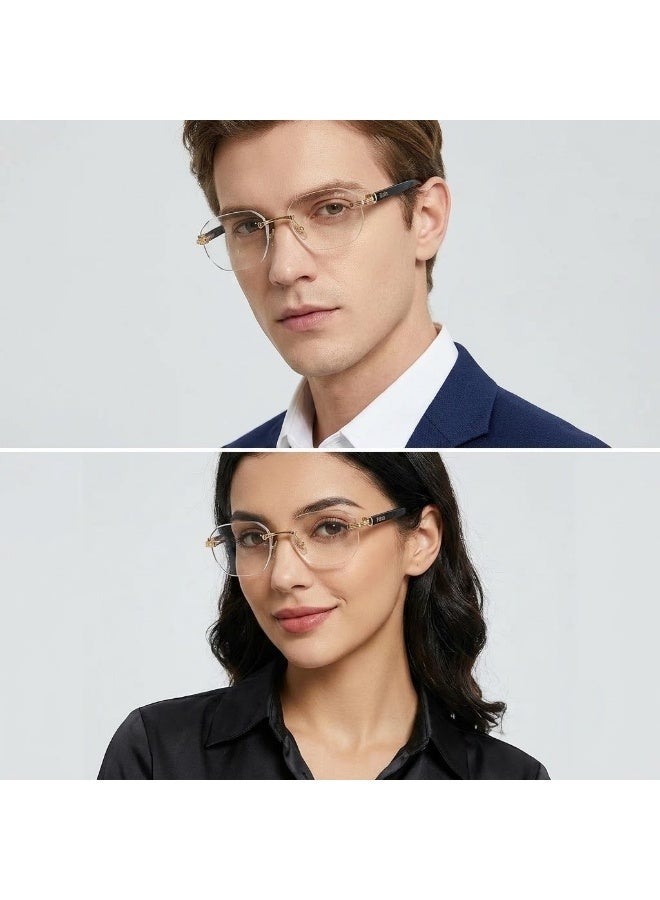 Polite Rimless Octagon Eyeglasses for Unisex – Gold Accent Black Frame, Clear Lenses - Image 4