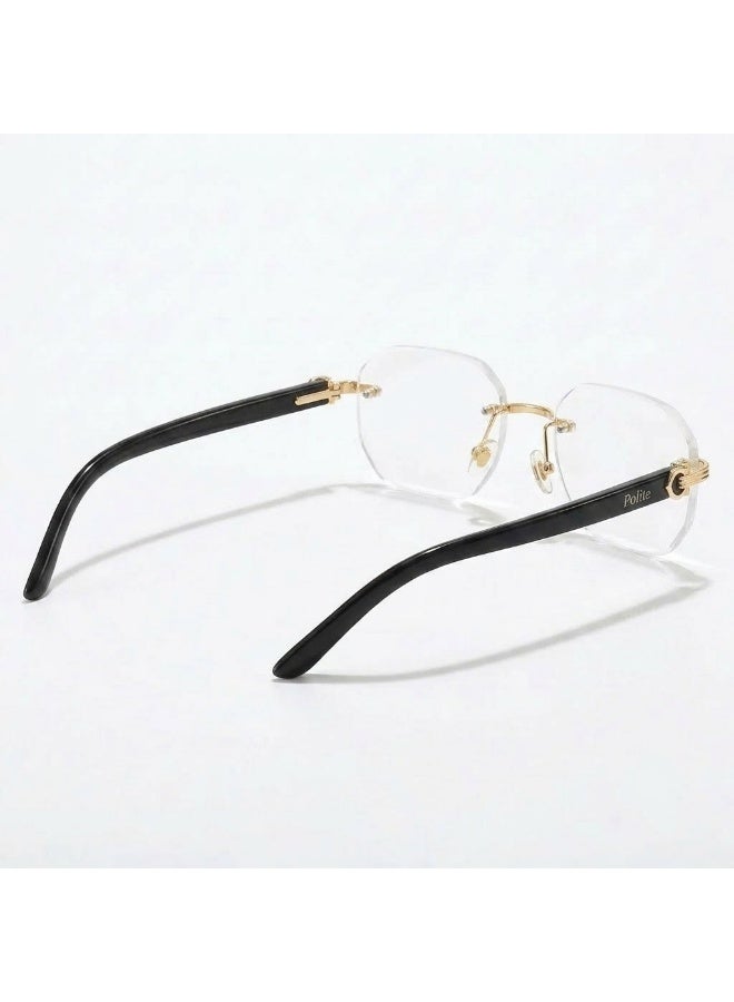 Polite Rimless Octagon Eyeglasses for Unisex – Gold Accent Black Frame, Clear Lenses - Image 3