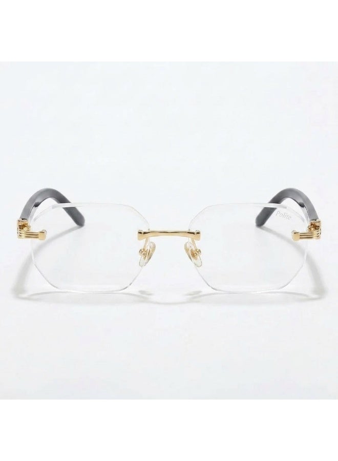 Polite Rimless Octagon Eyeglasses for Unisex – Gold Accent Black Frame, Clear Lenses - Image 2