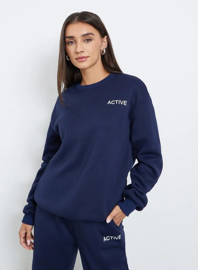 Styli Slogan Print Sweatshirt and Wide Leg Joggers Co-Ords
