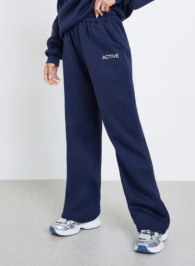 Styli Slogan Print Sweatshirt and Wide Leg Joggers Co-Ords