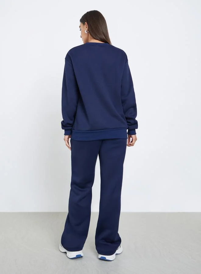 Styli Slogan Print Sweatshirt and Wide Leg Joggers Co-Ords