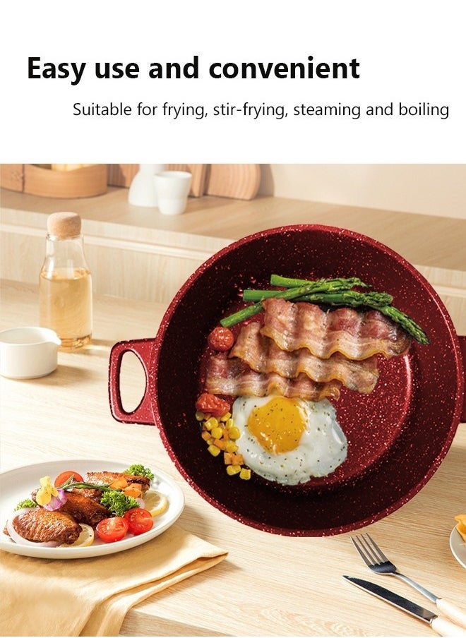 Kitchen Cookware Set,3-Piece Marble,Kichen Item,Non Stick Cookware Sets,Glass lid,Perfluorooctanoic Acid (PFOA)-Free Red 32-36-40 cm