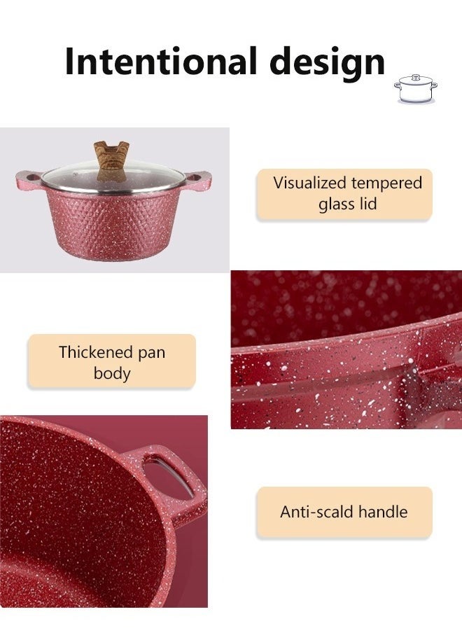 Kitchen Cookware Set,3-Piece Marble,Kichen Item,Non Stick Cookware Sets,Glass lid,Perfluorooctanoic Acid (PFOA)-Free Red 32-36-40 cm