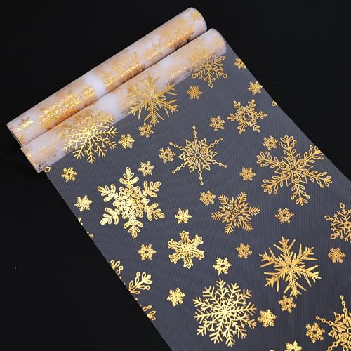Snowkingdom 2 Pcs Christmas Snowflake Gold Table Runner, 108 Inch Sparkly Gold Glitter Metallic Foil Runners Decorations for Seasonal Winter Festival Holiday Home Party - Image 2