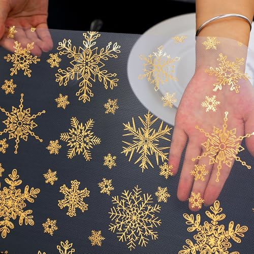 Snowkingdom 2 Pcs Christmas Snowflake Gold Table Runner, 108 Inch Sparkly Gold Glitter Metallic Foil Runners Decorations for Seasonal Winter Festival Holiday Home Party - Image 5