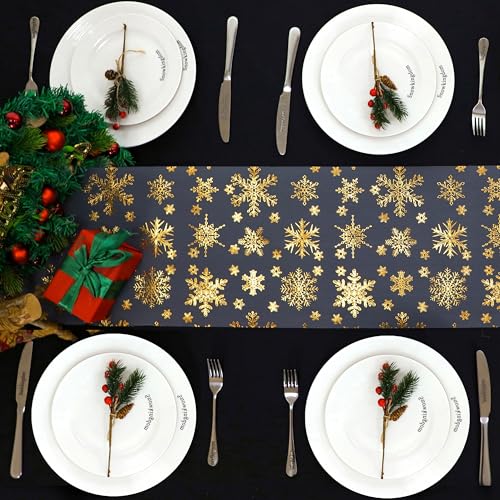 Snowkingdom 2 Pcs Christmas Snowflake Gold Table Runner, 108 Inch Sparkly Gold Glitter Metallic Foil Runners Decorations for Seasonal Winter Festival Holiday Home Party - Image 3