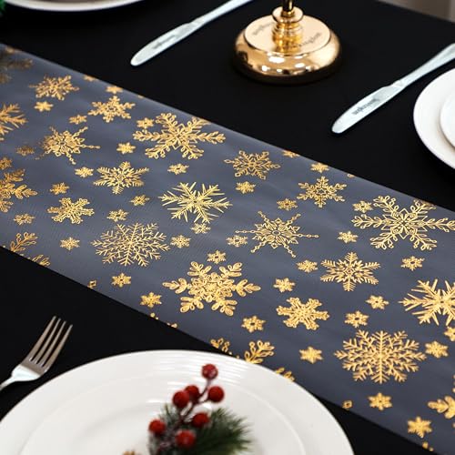 Snowkingdom 2 Pcs Christmas Snowflake Gold Table Runner, 108 Inch Sparkly Gold Glitter Metallic Foil Runners Decorations for Seasonal Winter Festival Holiday Home Party - Image 4