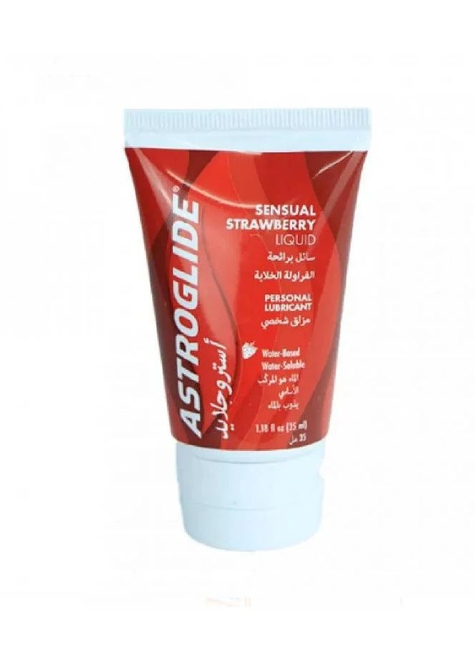 ASTROGLIDE Strawberry Lubricant 35 ml, personal gel lubricant. Ultra-soft gel formula that glides like liquid velvet and rinses off easily with water. Non-greasy gel that dissolves in water and provides natural hydration. 