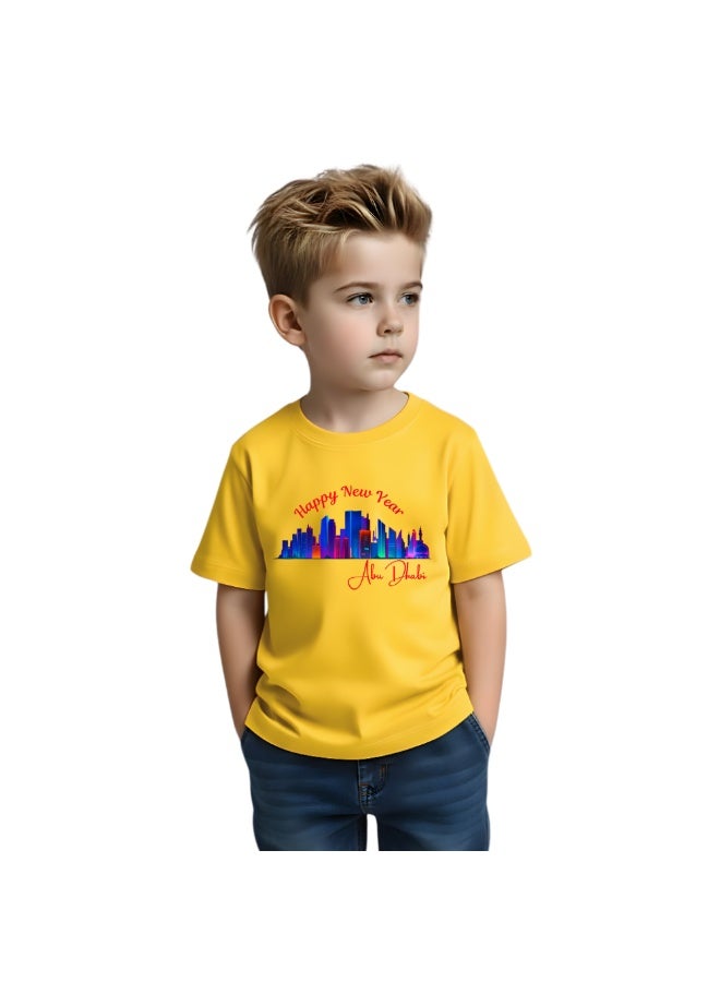 Happy New Year Kids Boys T-Shirt With Abu Dhabi Design-Round Neck Short Sleeve Cotton Tshirt-Celebrating In Abu Dhabi-New Year's Abu Dhabi Gift For Boys - Image 3