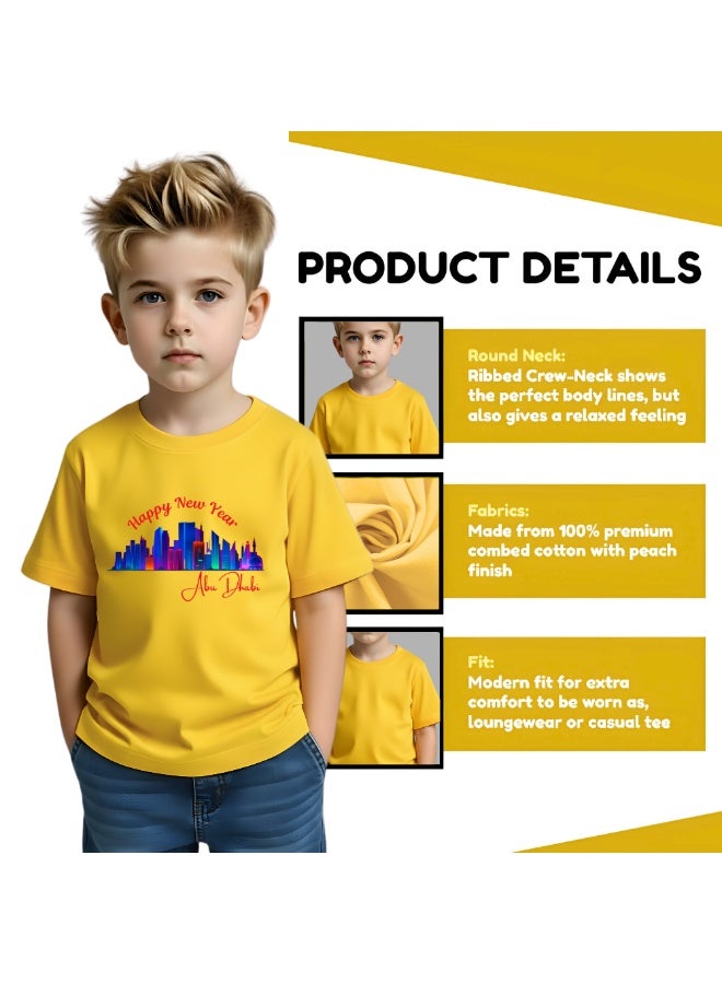 Happy New Year Kids Boys T-Shirt With Abu Dhabi Design-Round Neck Short Sleeve Cotton Tshirt-Celebrating In Abu Dhabi-New Year's Abu Dhabi Gift For Boys - Image 4