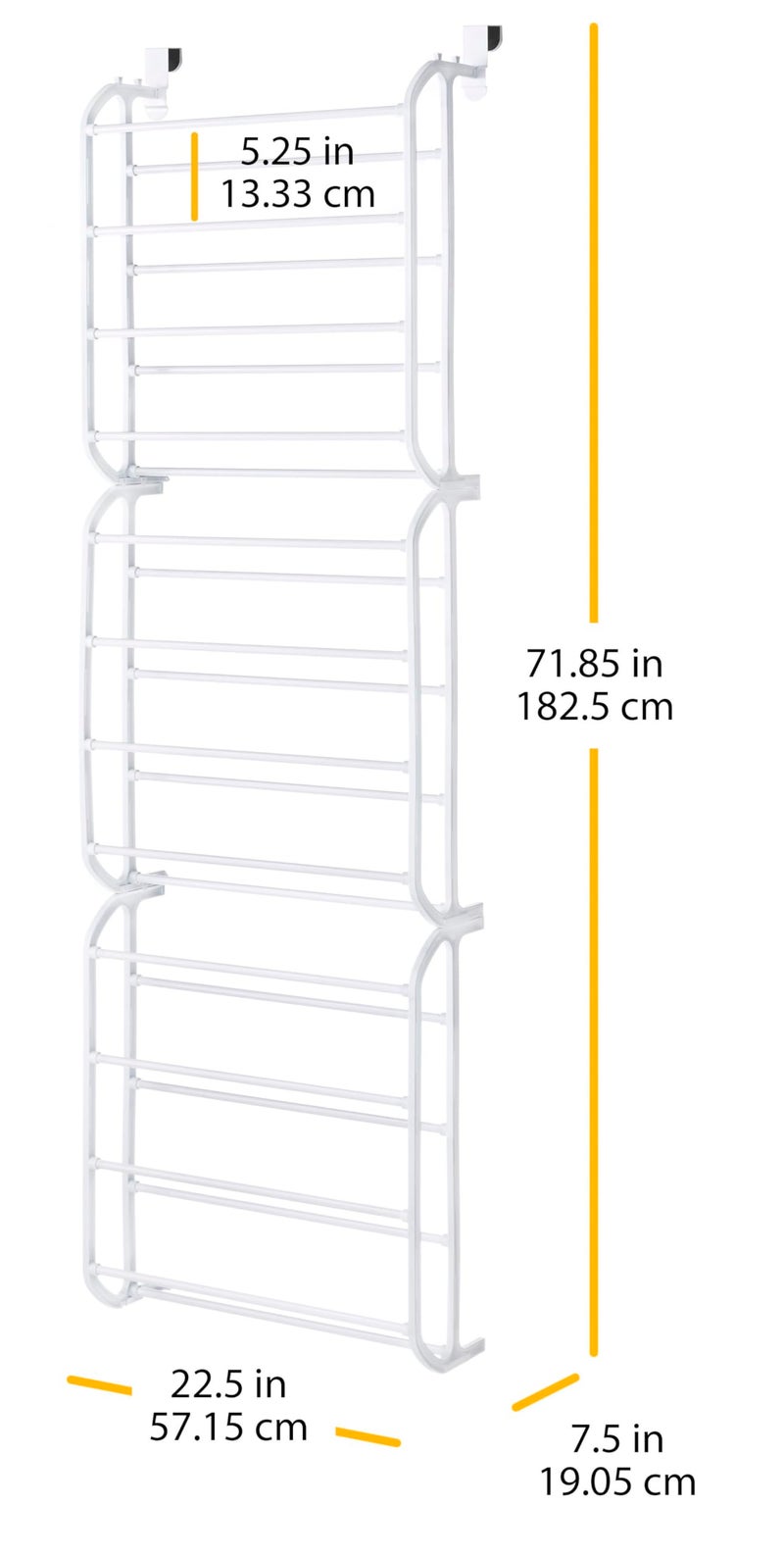 Whitmor 36 Pair Over The Door Shoe Organizer, 12 Tier Hanging Shoe Organizer, Heavy Duty Metal Shoe Holder, Hanging Shoe Rack for Closet Organizer & Storage, 72" L x 22.5" W x 7.5" H, White - Image 1