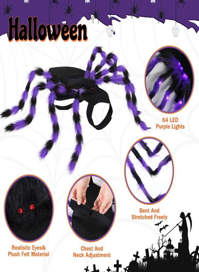 JaGely Halloween Costume for Dog, Dog Spider Costume with 64 LED Lights, Light up Furry Outfit for Medium Large Dogs Funny Cosplay Halloween Party (Purple) - Image 3