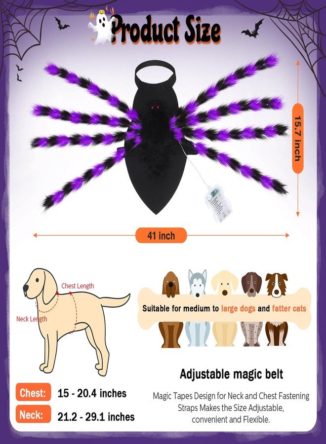 JaGely Halloween Costume for Dog, Dog Spider Costume with 64 LED Lights, Light up Furry Outfit for Medium Large Dogs Funny Cosplay Halloween Party (Purple) - Image 2