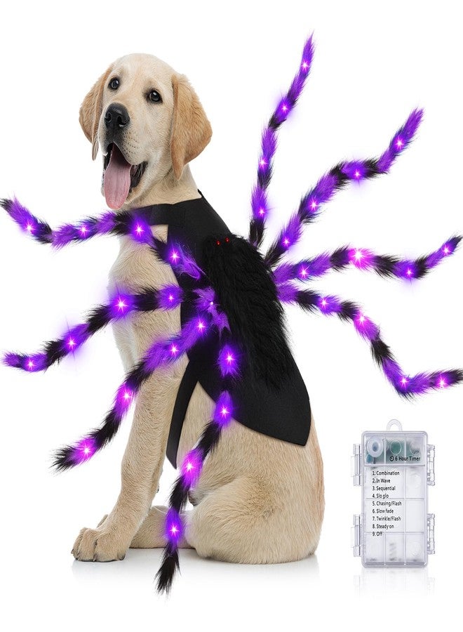 JaGely Halloween Costume for Dog, Dog Spider Costume with 64 LED Lights, Light up Furry Outfit for Medium Large Dogs Funny Cosplay Halloween Party (Purple) - Image 1
