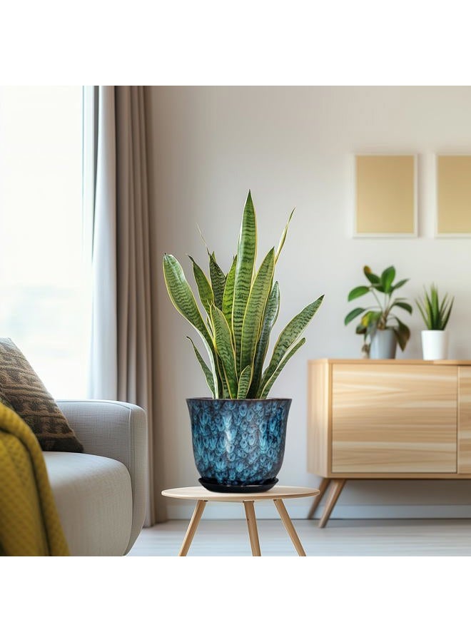 SUNPOTFOR 8 Inch Plant Pot - Ceramic Planter for Indoor Outdoor, Round Planter with Drainage Hole and Saucer, Modern Planters, Decorative Flower Pot, Garden Room Office Home Decor, Garden Gifts, Blue - Image 5