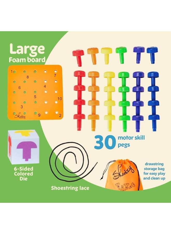Skoolzy Montessori Sensory Pegboard 33 Piece Set - Develop Sensory Play Occupational Therapy STEM Learning Educational Toys for Kids 2+ - Includes Foam Board, Lacing String, Dice, Storage Bag, eBook - Image 1