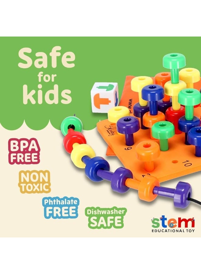 Skoolzy Montessori Sensory Pegboard 33 Piece Set - Develop Sensory Play Occupational Therapy STEM Learning Educational Toys for Kids 2+ - Includes Foam Board, Lacing String, Dice, Storage Bag, eBook - Image 4