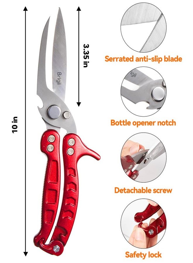 Brigii Kitchen Shear, Stainless Steel Heavy Duty Poultry Shears, Multi-Purpose Kitchen Scissors for Cutting Chicken, Fish, Seafood, and Vegetables-Red - Image 3