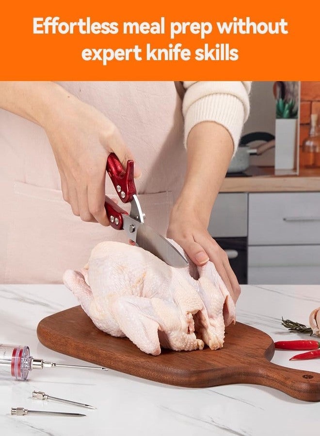 Brigii Kitchen Shear, Stainless Steel Heavy Duty Poultry Shears, Multi-Purpose Kitchen Scissors for Cutting Chicken, Fish, Seafood, and Vegetables-Red - Image 2