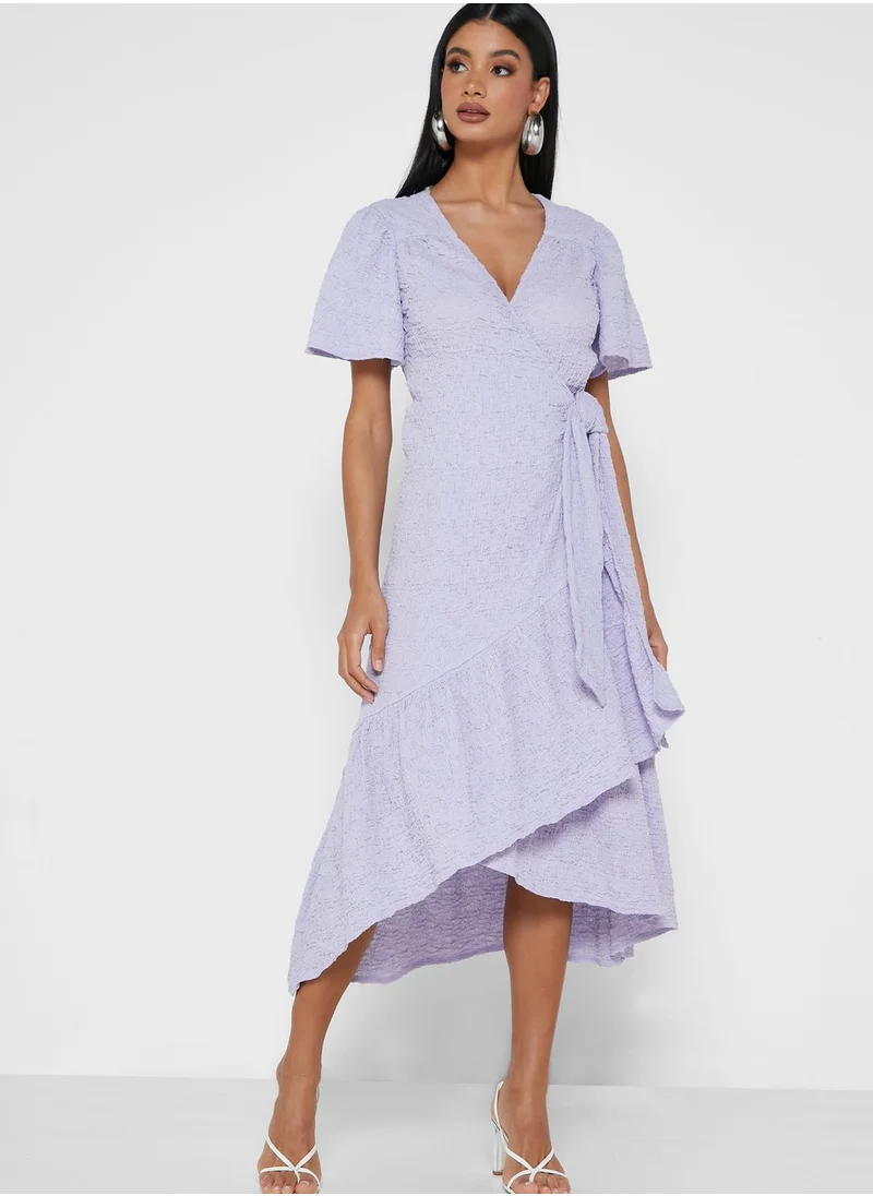 LOST INK Textured Wrap Smock Midaxi Dress