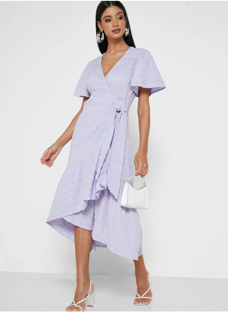 LOST INK Textured Wrap Smock Midaxi Dress