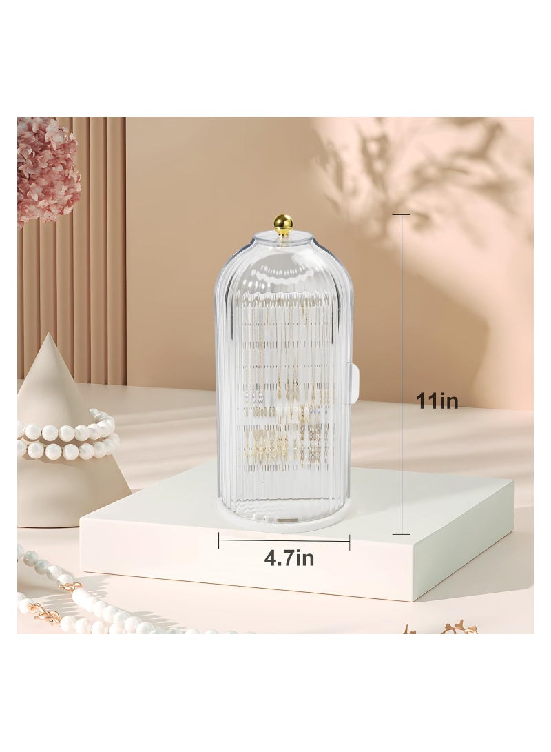 Jewelry Holder Organizer Rotating Jewelry Boxes & Organizers, 4 Sections with Bottom Tray, Jewelry Organizer for Necklaces, Bracelets, Earrings, Rings (White)