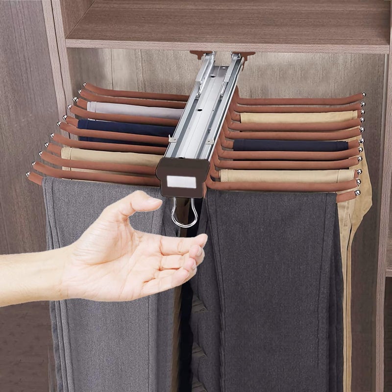 Nisorpa Nisorpa Pull Out Trousers Rack DoubleRow 22 Arms Steel Pants Rack 234 Inch Widths Out Pants Organizer Top Mounted Trousers Racks Space Saving for Cloakroom Wardrobe Bedroom 234 x 18 x 57 Inch 