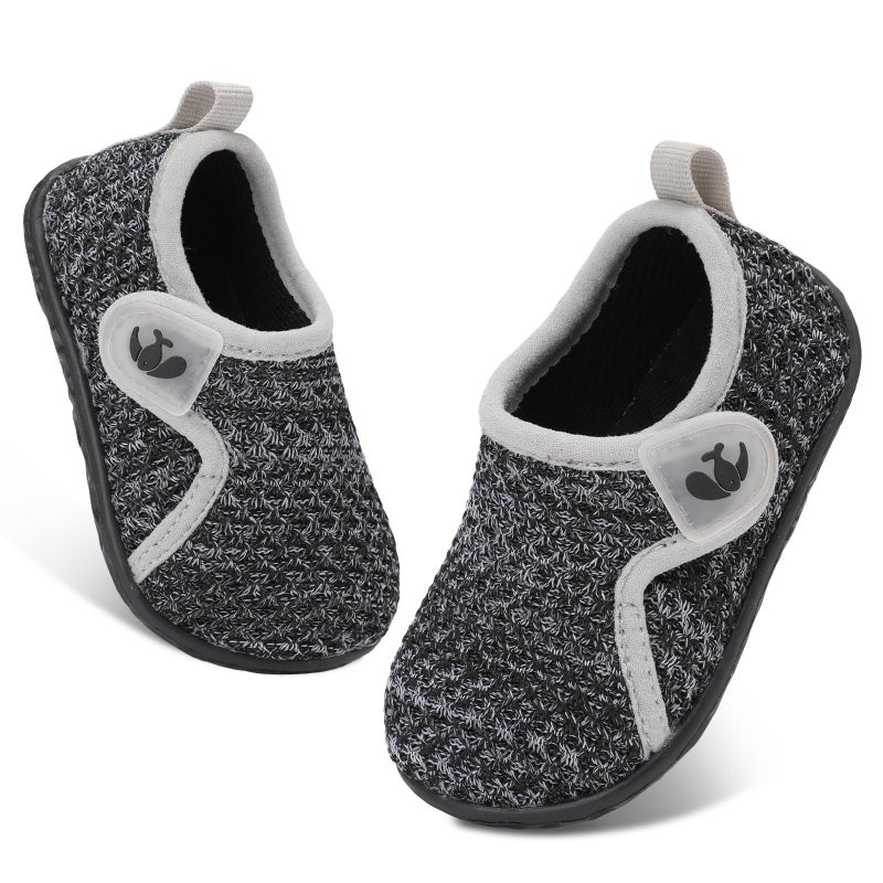 FEETCITY Baby Sneakers Boys Girls Slip On Shoes First Walking Crib Shoes White Grey - Image 1