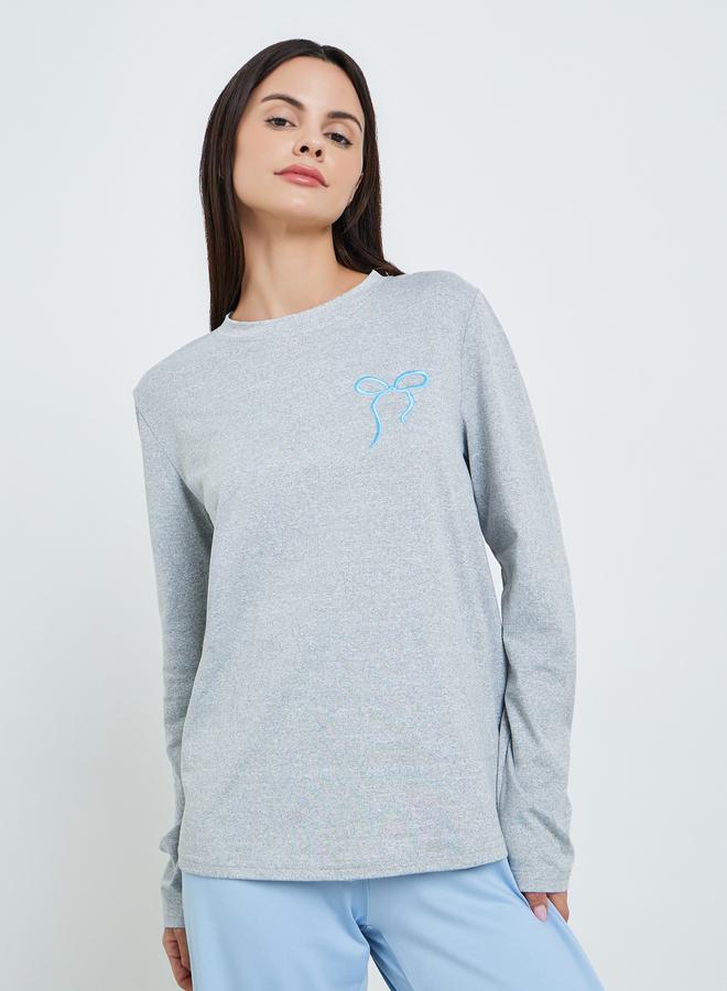 Styli Women Knitted Long Sleeve T-Shirt and Pyjama Set - Image 2