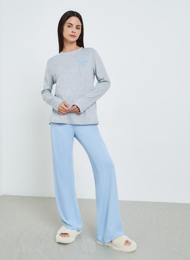 Styli Women Knitted Long Sleeve T-Shirt and Pyjama Set - Image 1