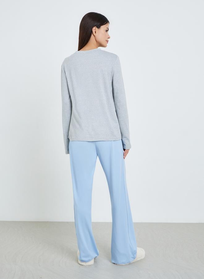 Styli Women Knitted Long Sleeve T-Shirt and Pyjama Set - Image 5