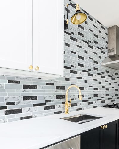 Art3d Thick Peel-and-Stick Kitchen Backsplash Tile, 10-Sheet Marble Design Self Adhesive Wall Tiles for Kitchen Bathroom Back Splash - Grey - Image 2