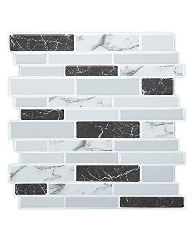 Art3d Thick Peel-and-Stick Kitchen Backsplash Tile, 10-Sheet Marble Design Self Adhesive Wall Tiles for Kitchen Bathroom Back Splash - Grey - Image 1