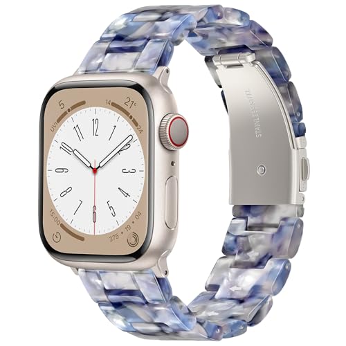 V-MORO VMORO Resin Bands Compatible with Apple Watch Series 1110987 Band 40mm41mm Lightweight Fashion Strap Bracelet with Starlight Buckle for iwatch Series SE654321Pearlized Blue38404142mm - Image 1