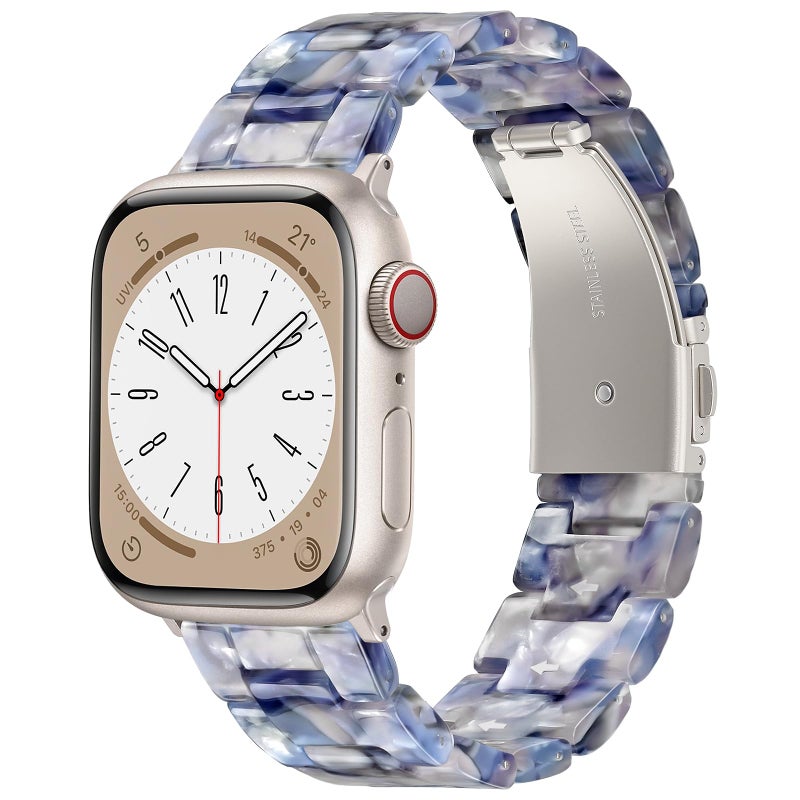 V-MORO VMORO Resin Bands Compatible with Apple Watch Series 1110987 Band 40mm41mm Lightweight Fashion Strap Bracelet with Starlight Buckle for iwatch Series SE654321Pearlized Blue38404142mm - Image 2