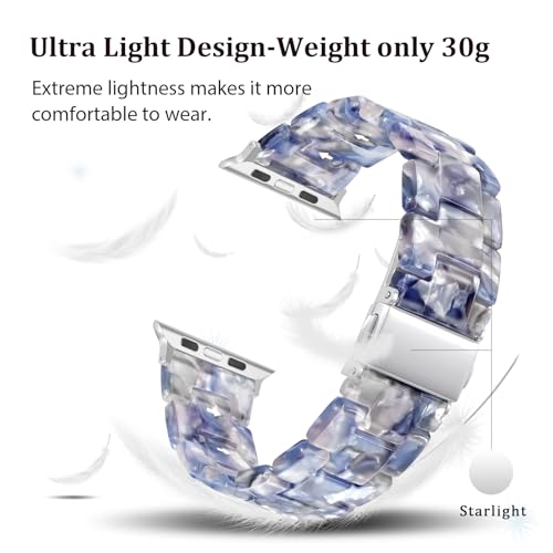 V-MORO VMORO Resin Bands Compatible with Apple Watch Series 1110987 Band 40mm41mm Lightweight Fashion Strap Bracelet with Starlight Buckle for iwatch Series SE654321Pearlized Blue38404142mm - Image 3