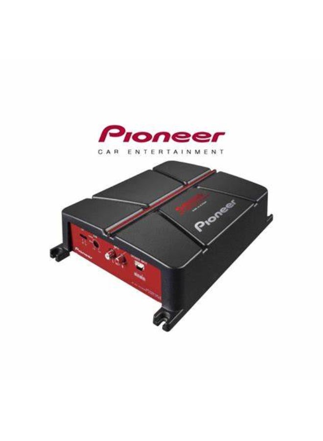 بايونير مضخم صوت سيارة ثنائي القناة قابل للتوصيل من بايونير GM-A3702 - 60 واط RMS × 2 عند 4Ω، 190 واط RMS موصل عند 4Ω، أقصى طاقة 500 واط، فئة AB، استشعار تلقائي للإشارة، مرشح تمرير منخفض 80 هرتز، تصميم مدمج باللونين الأسود والأحمر - Image 1