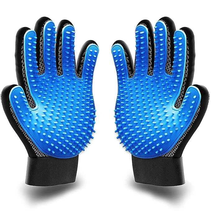 SHYRC Pet Grooming Glove Gift Set. Deshedding Glove For Easy,Mess-Free Grooming Of Pets With Long/Short/Curly Fur. 1 Pair Gentle,Pet Hair Remover Mitt+Free Bath Brush & Storage Bag - Image 1