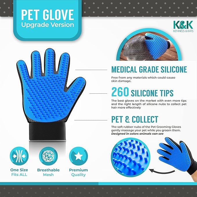 SHYRC Pet Grooming Glove Gift Set. Deshedding Glove For Easy,Mess-Free Grooming Of Pets With Long/Short/Curly Fur. 1 Pair Gentle,Pet Hair Remover Mitt+Free Bath Brush & Storage Bag - Image 2
