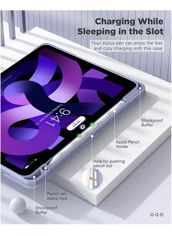 ل ج ي ي ي - غطاء حماية لجهاز iPad Air 6th 11-Inch M2 (2024) iPad Air4/Air5 10.9 inch (2020/2022) الجيل مع حامل قلم رصاص، [يدعم شحن قلم Apple وTouch ID] شفاف وخاصية الإيقاظ/النوم التلقائي - Image 1