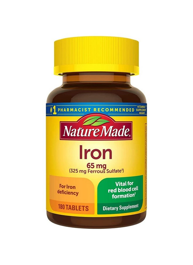 Nature Made - Iron 65 Mg 325 Mg Ferrous Sulfate Dietary Supplement For Red Blood Cell Support 180 Tablets Pack Of 1… - Image 1