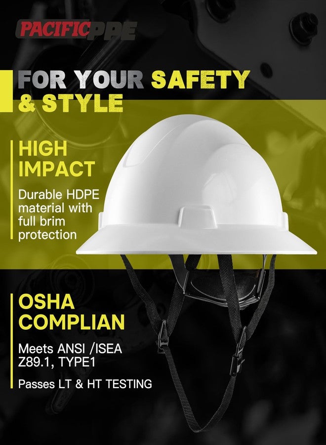 PACIFIC PPE خوذة أمان كاملة الحواف من باسيفيك بي بي إي، معتمدة من إدارة السلامة والصحة المهنية (OSHA) لأعمال البناء، مصنوعة من البولي إيثيلين عالي الكثافة (HDPE) مع نظام تعليق قابل للتعديل بأربع نقاط، لون أبيض - Image 2