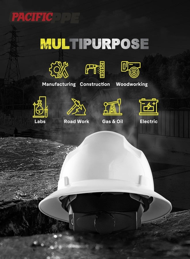 PACIFIC PPE خوذة أمان كاملة الحواف من باسيفيك بي بي إي، معتمدة من إدارة السلامة والصحة المهنية (OSHA) لأعمال البناء، مصنوعة من البولي إيثيلين عالي الكثافة (HDPE) مع نظام تعليق قابل للتعديل بأربع نقاط، لون أبيض - Image 3