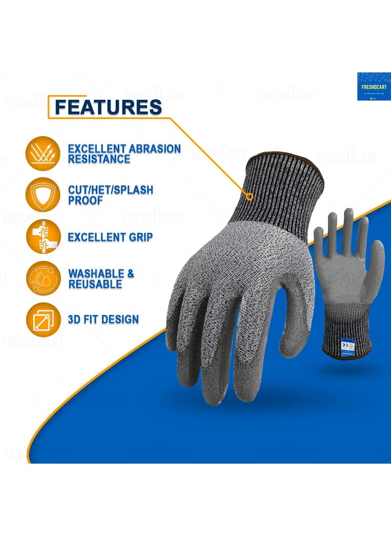 FreshDcart - FreshDcart FDCR2010 Rubber coated nylon Cut-Proof Safety Hand Gloves anti cut with nylon and rubber coated hand gloves for domestic and Industrial, Gardening free size - Image 1
