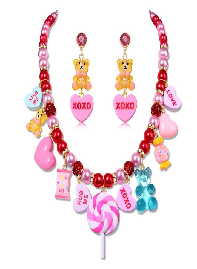 بودرير قلادة عيد الحب للنساء من بوديرير، قلادة تشوكر على شكل مصاصة على شكل قلب حلوى متعدد الطبقات، قلادة من خرز لؤلؤ هيشي، أقراط على شكل قلب حلوى، هدايا عيد الحب لها (النمط ج) - Image 1