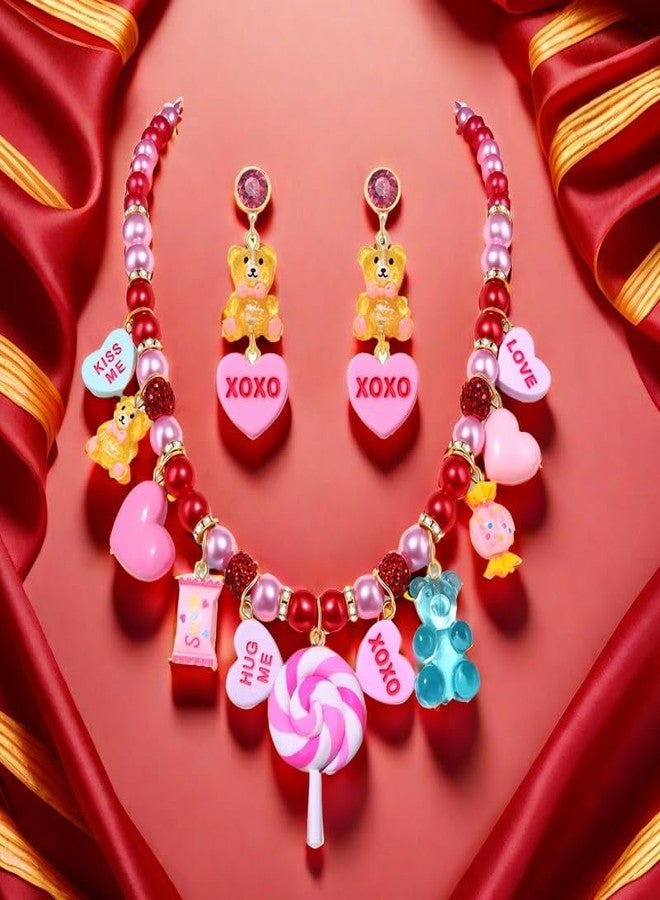 بودرير قلادة عيد الحب للنساء من بوديرير، قلادة تشوكر على شكل مصاصة على شكل قلب حلوى متعدد الطبقات، قلادة من خرز لؤلؤ هيشي، أقراط على شكل قلب حلوى، هدايا عيد الحب لها (النمط ج) - Image 5