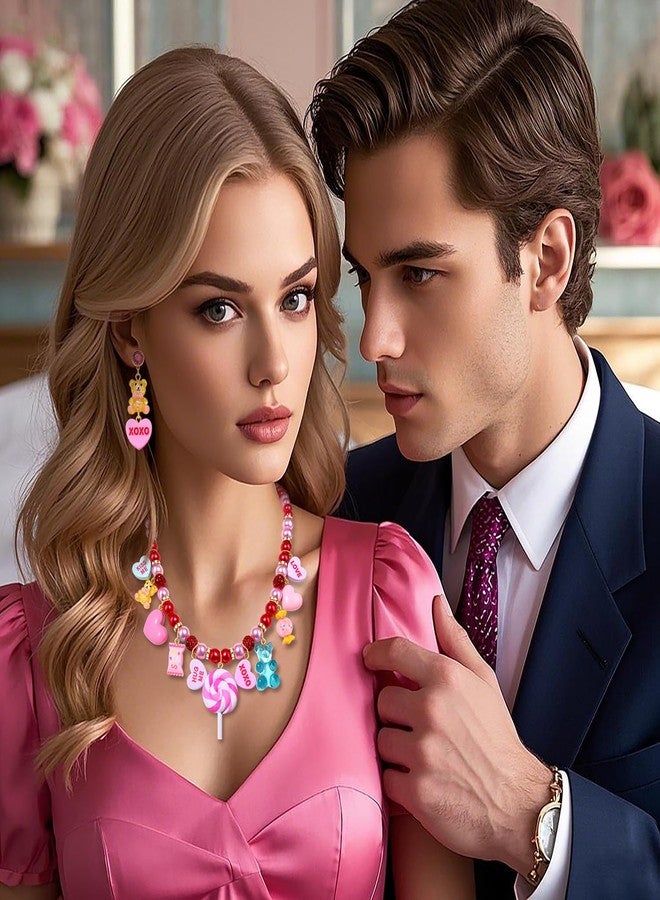 بودرير قلادة عيد الحب للنساء من بوديرير، قلادة تشوكر على شكل مصاصة على شكل قلب حلوى متعدد الطبقات، قلادة من خرز لؤلؤ هيشي، أقراط على شكل قلب حلوى، هدايا عيد الحب لها (النمط ج) - Image 4